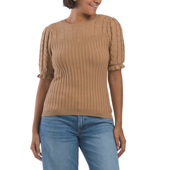 CHLOE & JASMINE Camel Puff Elbow Mix Stitch Pull Over Sweater - Picture 1 of 2